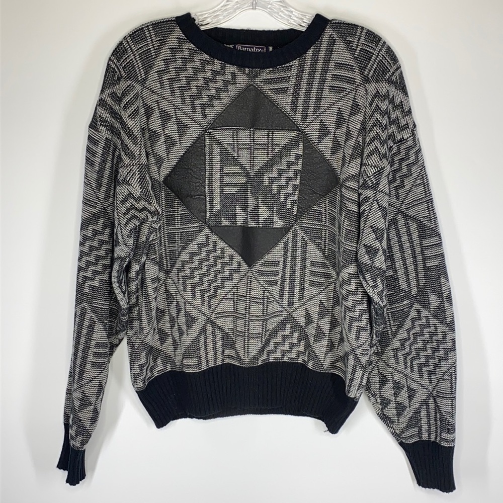 Vintage Barnaby Black & Gray Crewneck Sweater Siz… - image 1